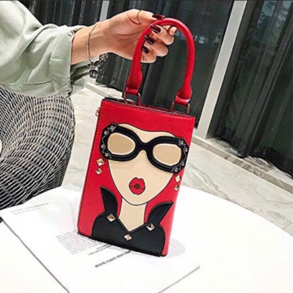 Red Lady with Glasses Personalilty Bag Crossbody Satchel